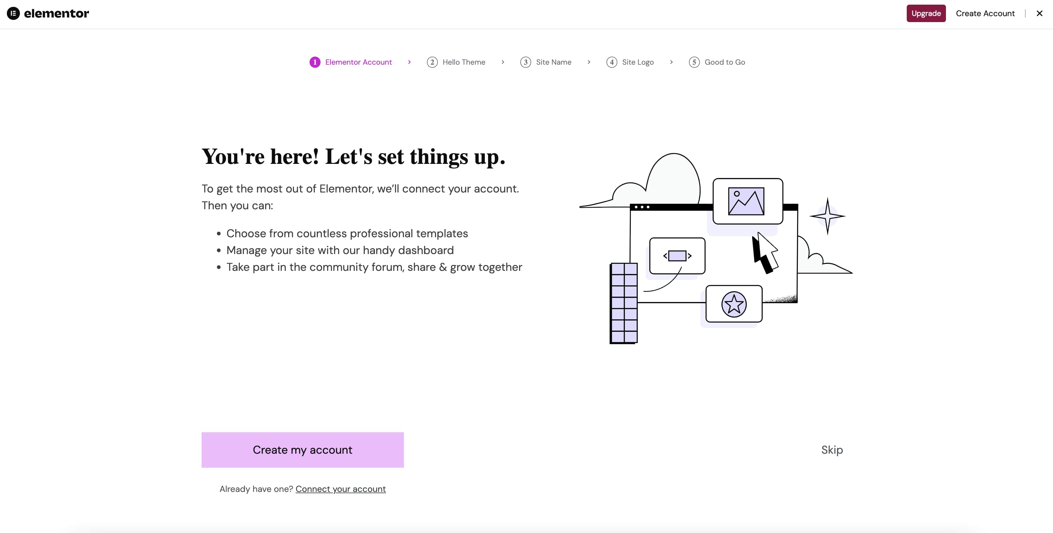 Create or Sign In to Elementor