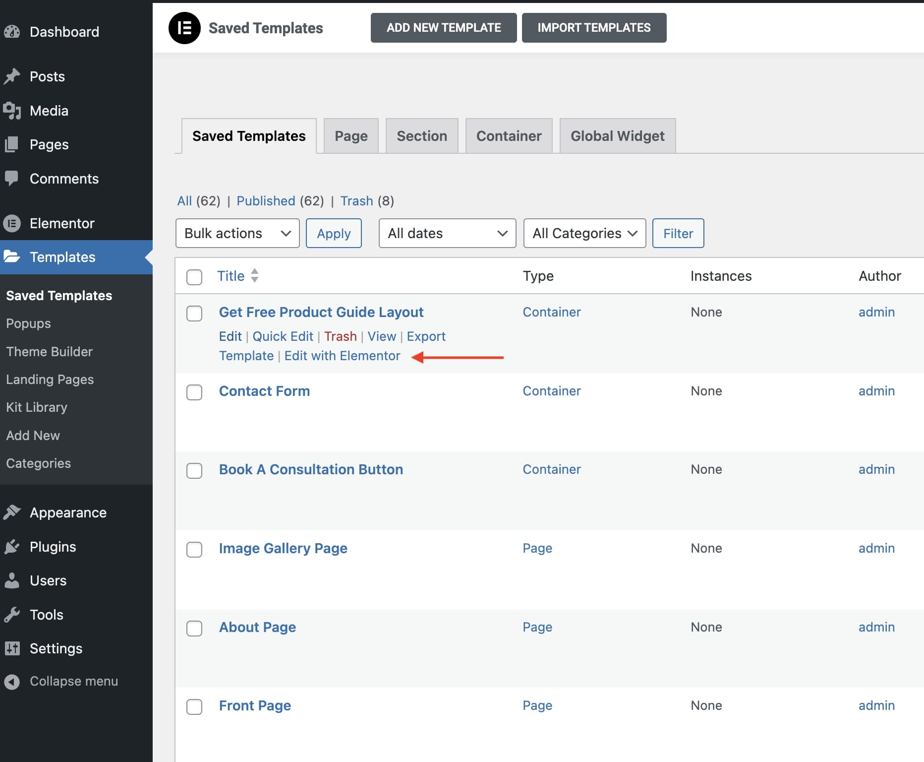 Edit With Elementor Link